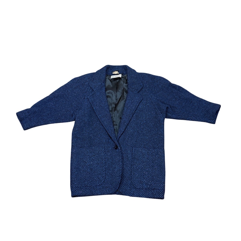 Jimmy Hourihan Dublin Donegal Tweed Wool Blazer Blue Herringbone Ireland Size 6